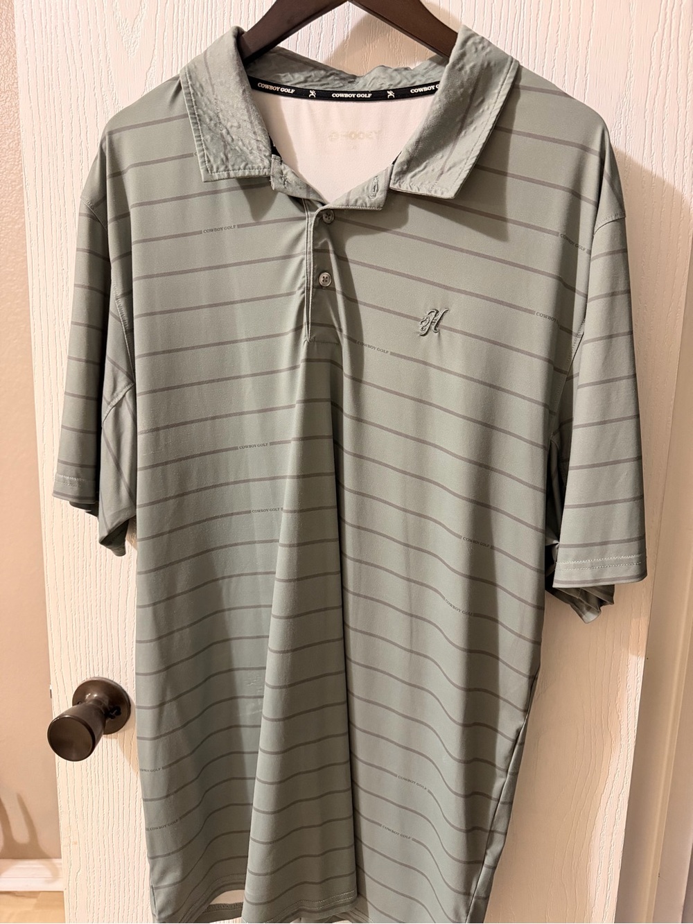 Performance Polo in Sage Green with Subtle Stripes